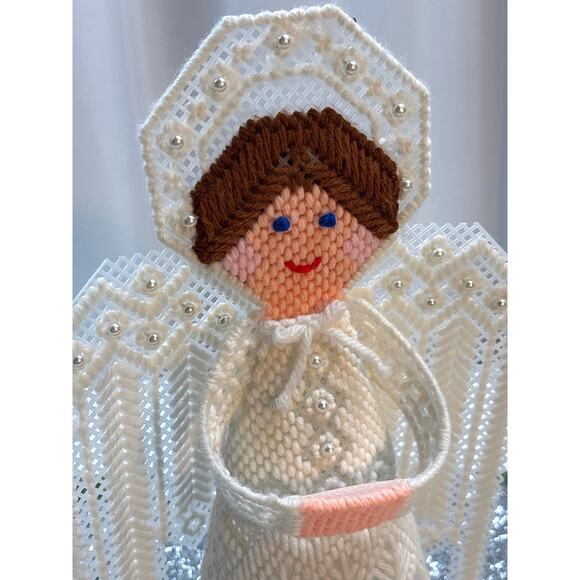 Christmas Tree Topper Angel Needlepoint on Plastic Canvas Handmade Vintage 12" - Picture 2 of 5